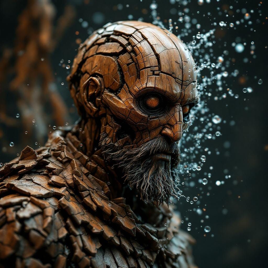 Fantastical Wooden Mannequin in Deep Color, Digital Art