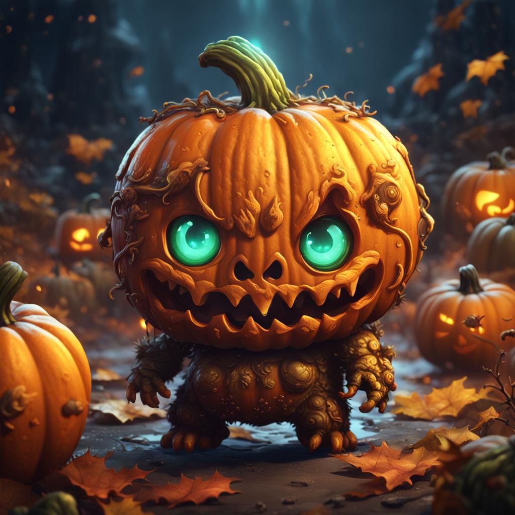Chibi Pumpkin Monster in Detailed Matte Painting