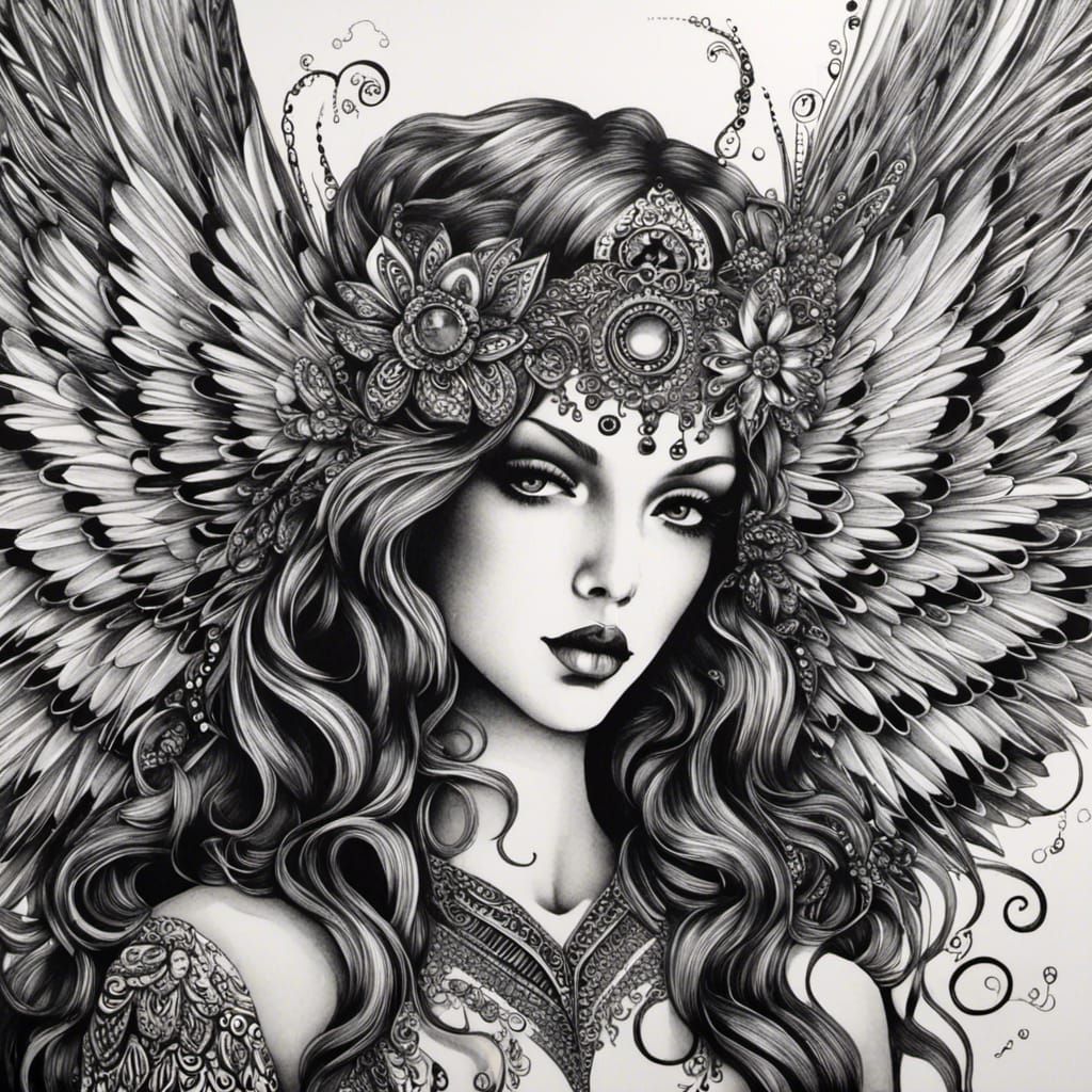 Zentangle Angel in Black and White
