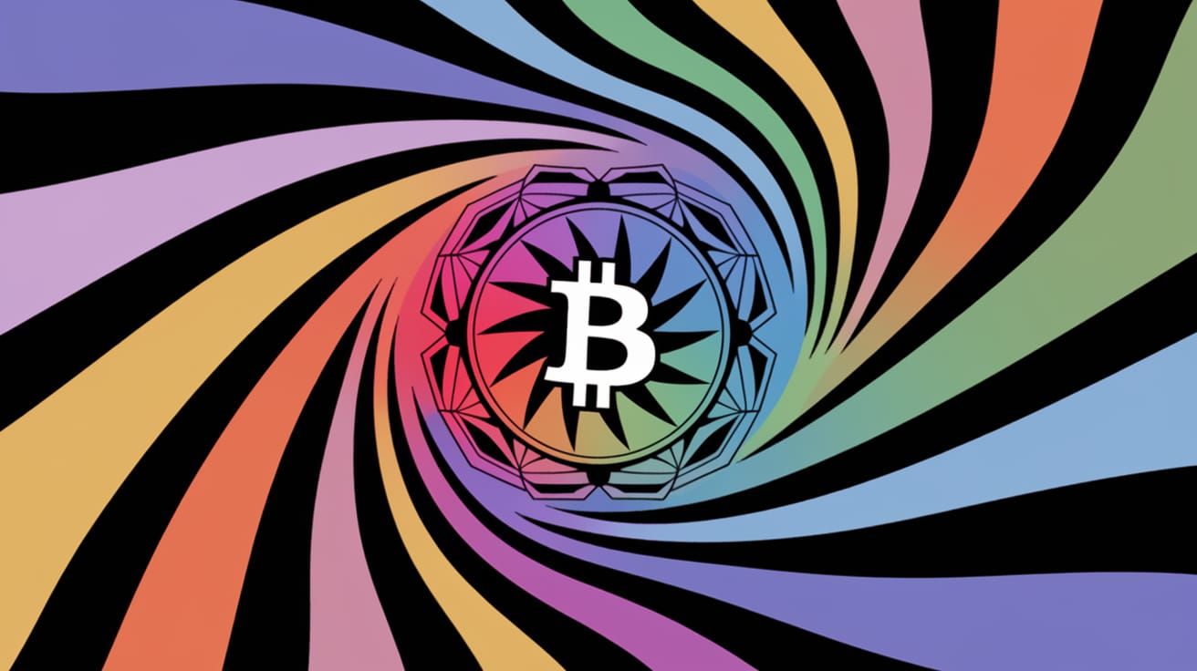 Psychedelic Op Art Kaleidoscope with Bitcoin Symbol