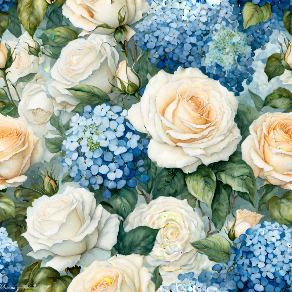 Floral Watercolor Clipart of Roses and Hydrangeas