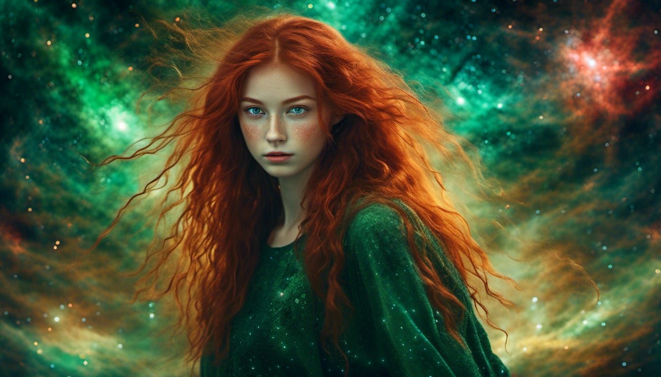 Enchanting Artist Girl in a Cosmic Scape