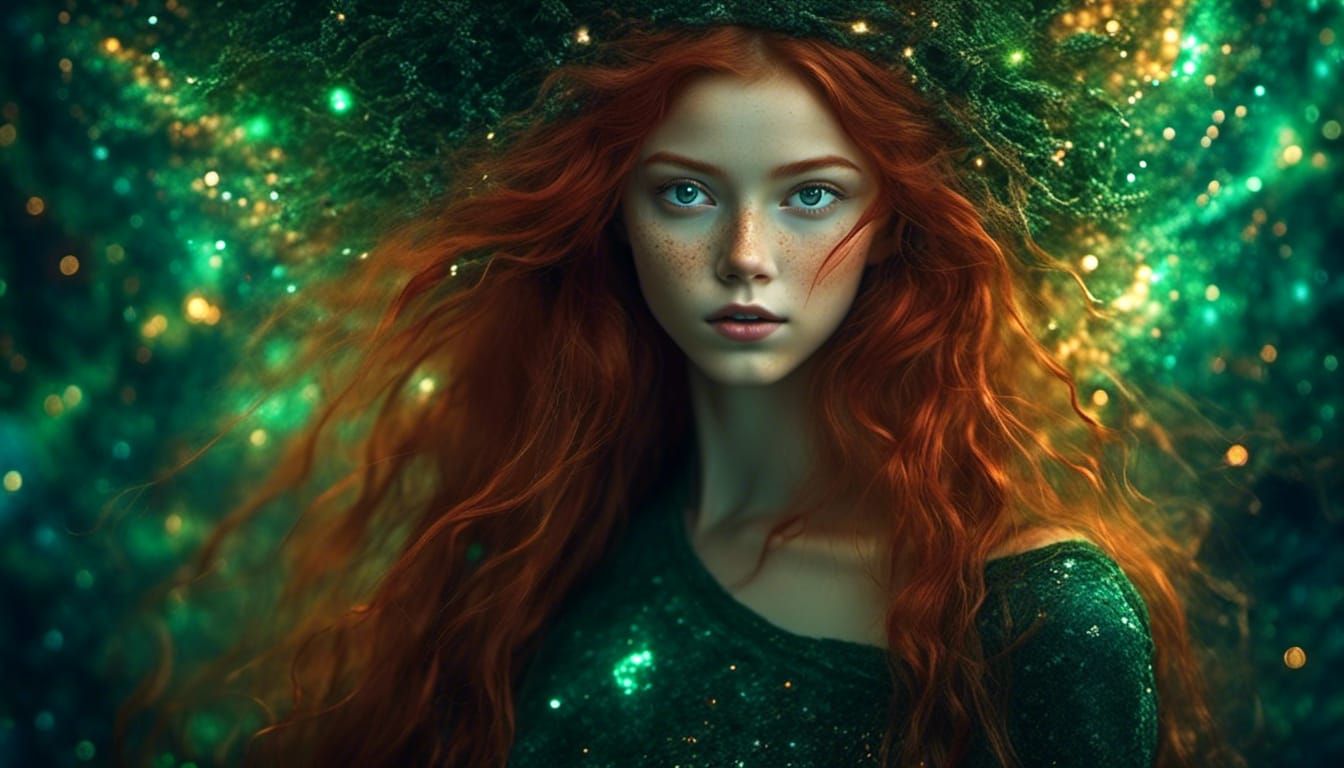 Enchanting Mysterious Artist Girl in Cosmic Scape