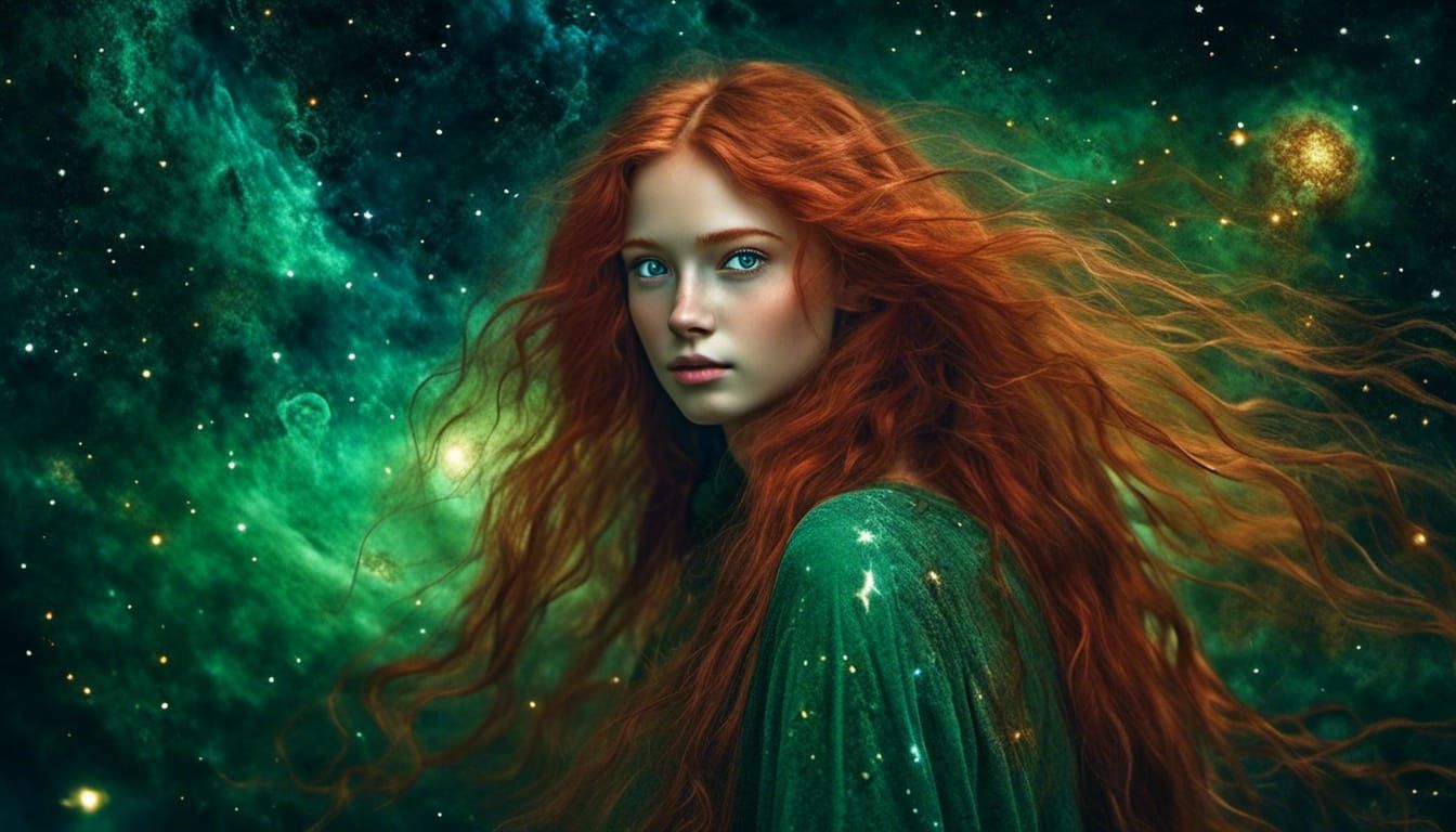 Enchanting Artist Girl with Cosmic Background