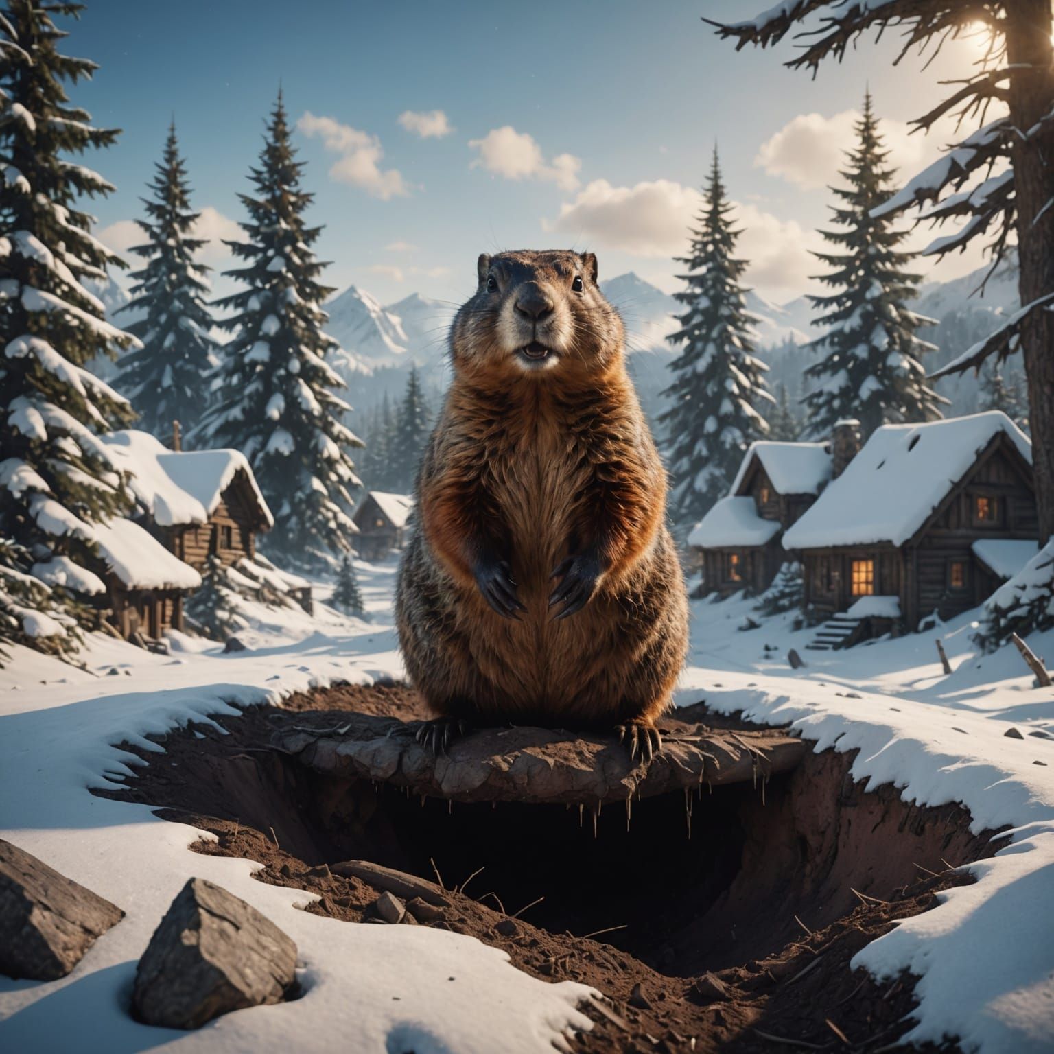 Groundhog Emerging from Winter Wonderland