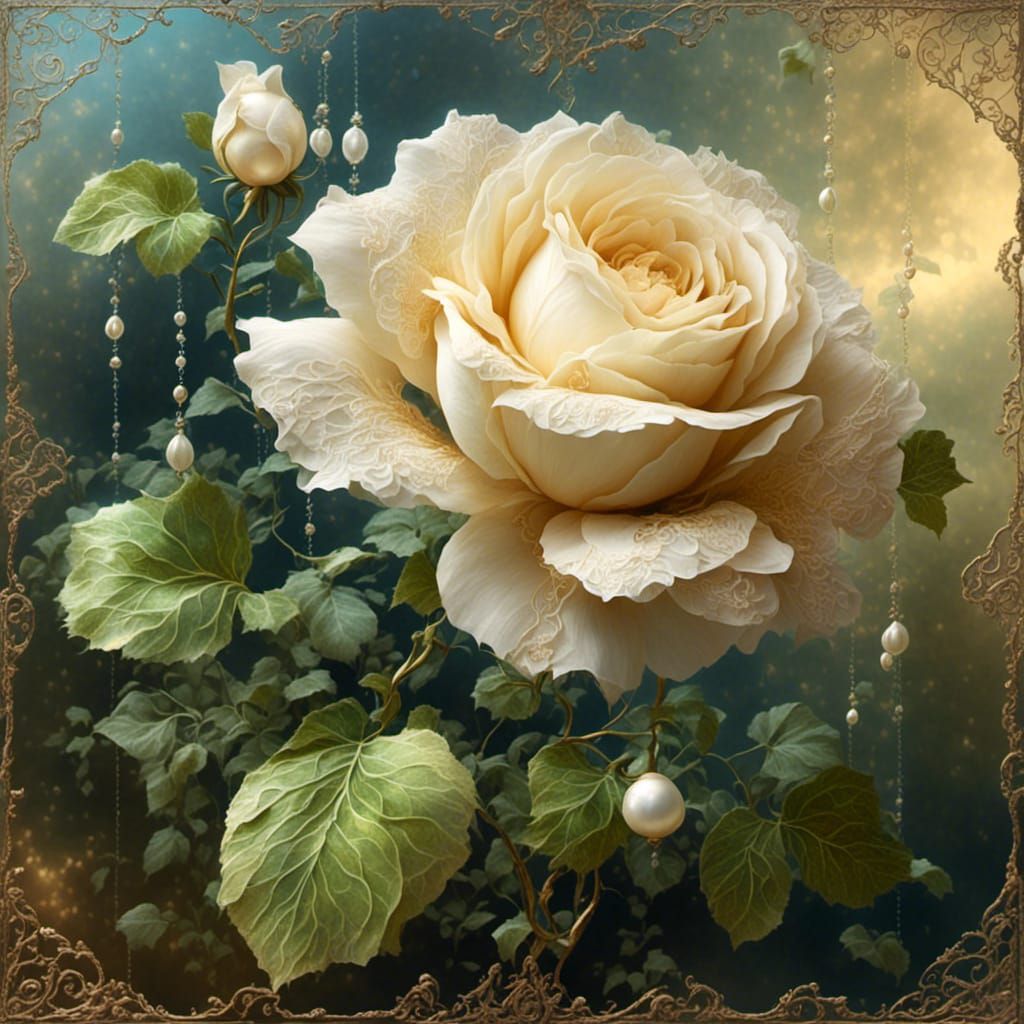 Gorgeous White Rose as Old Oil Painting