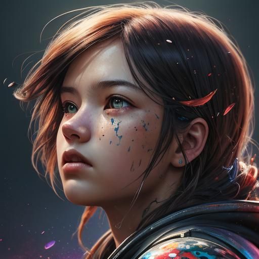 Nostalgic Youth Portrait in Hyperrealistic Splash Art
