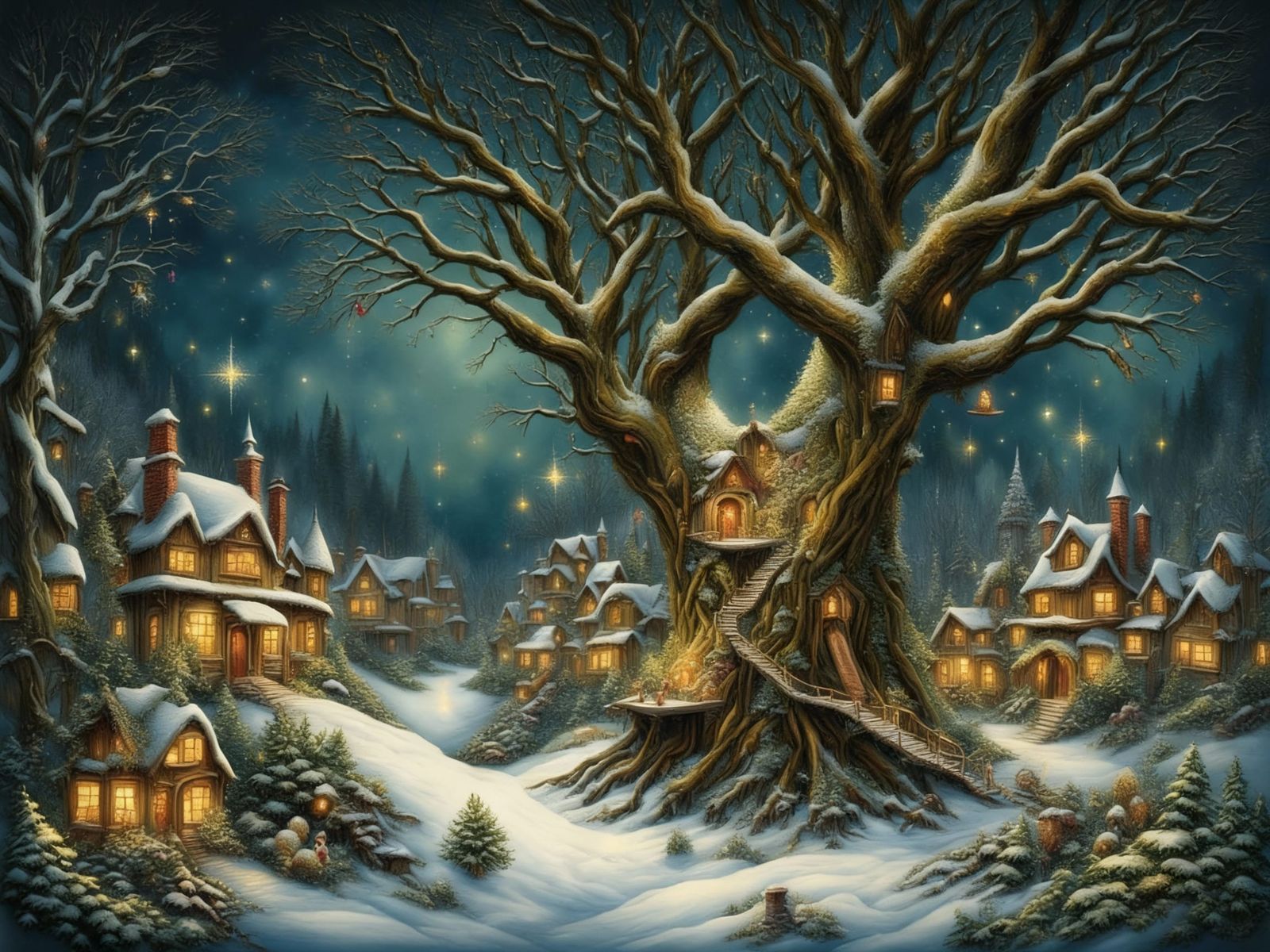 Enchanting Fae Village Amidst Ancient Tree Roots