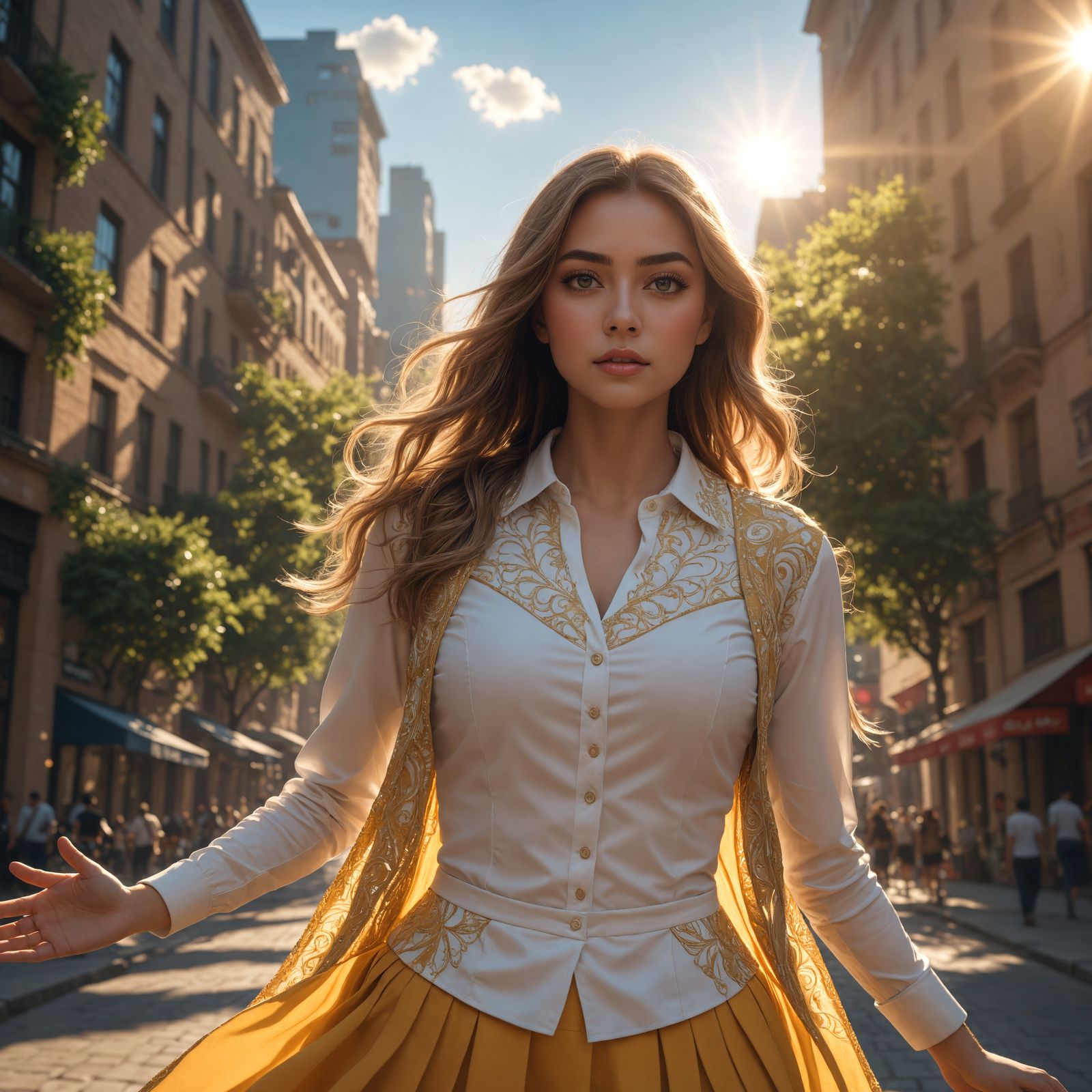 Woman in Sunlight with Exaggerated Features