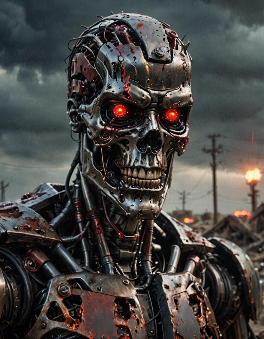 Decayed Zombie Terminator in Post-Apocalyptic Wasteland