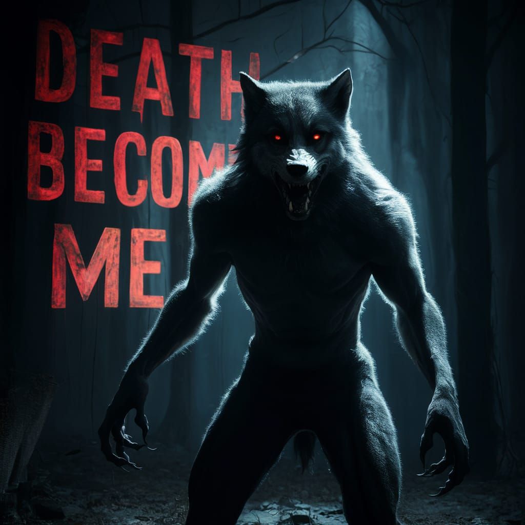 Menacing Werewolf in Shadowy Forest with Glowing Eyes