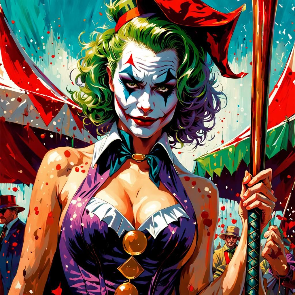 Joker Girl Portrait with Axe, Pin-Up Style