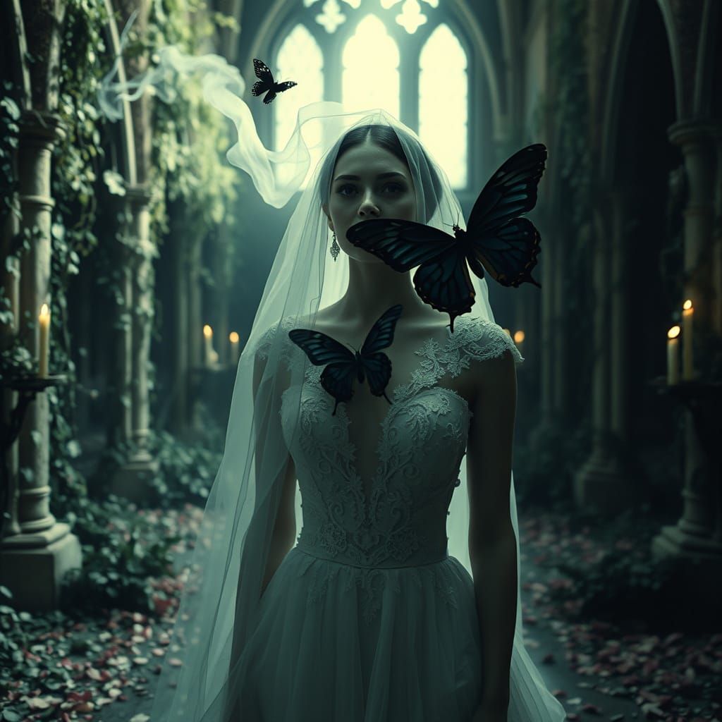 Ethereal Gothic Bride in Cathedral Ruins