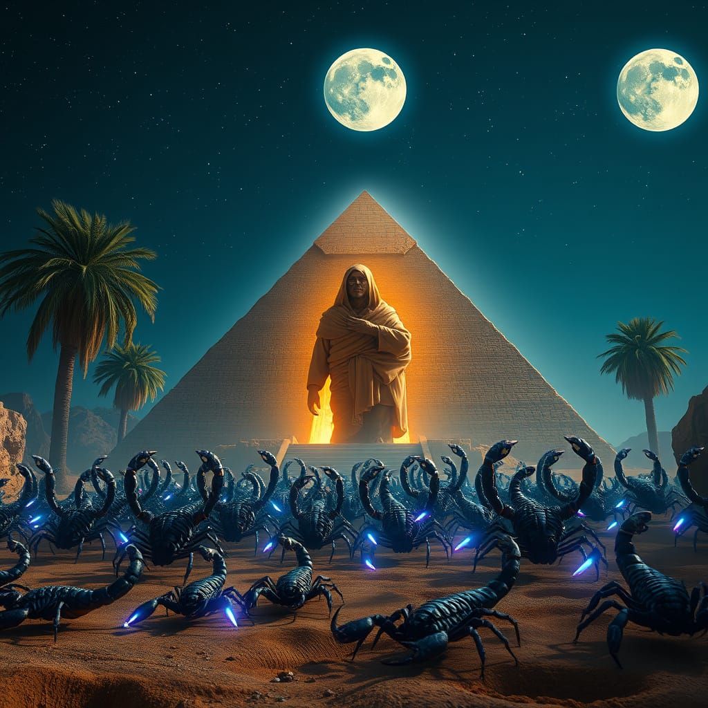 Majestic Mummy Emerge from Ancient Pyramid Under Starry Nigh...