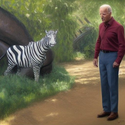 Joe Biden Lost in the Zoo, Oil Painting
