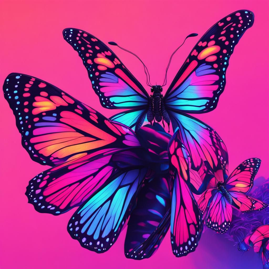 Butterfly Dress in Synthwave Neon Style
