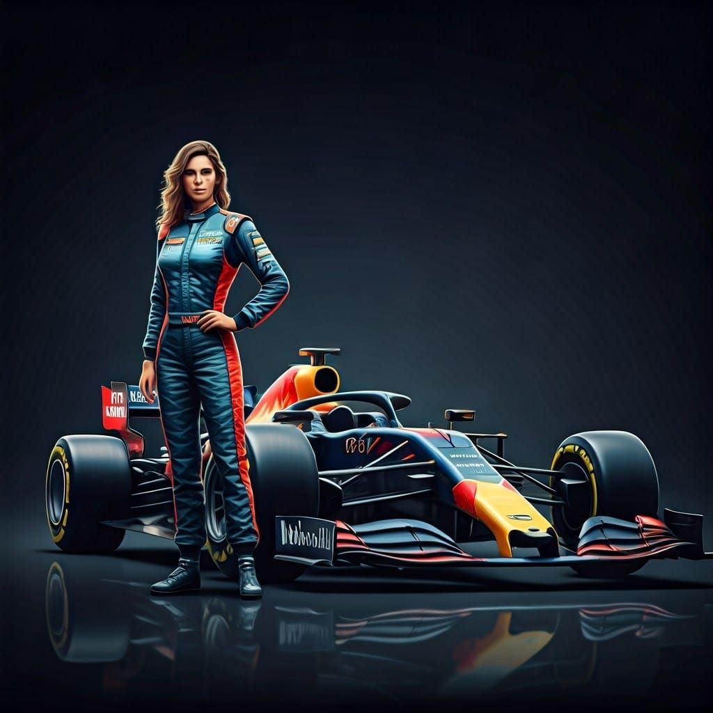 Futuristic Formula One Car with Elegant Woman