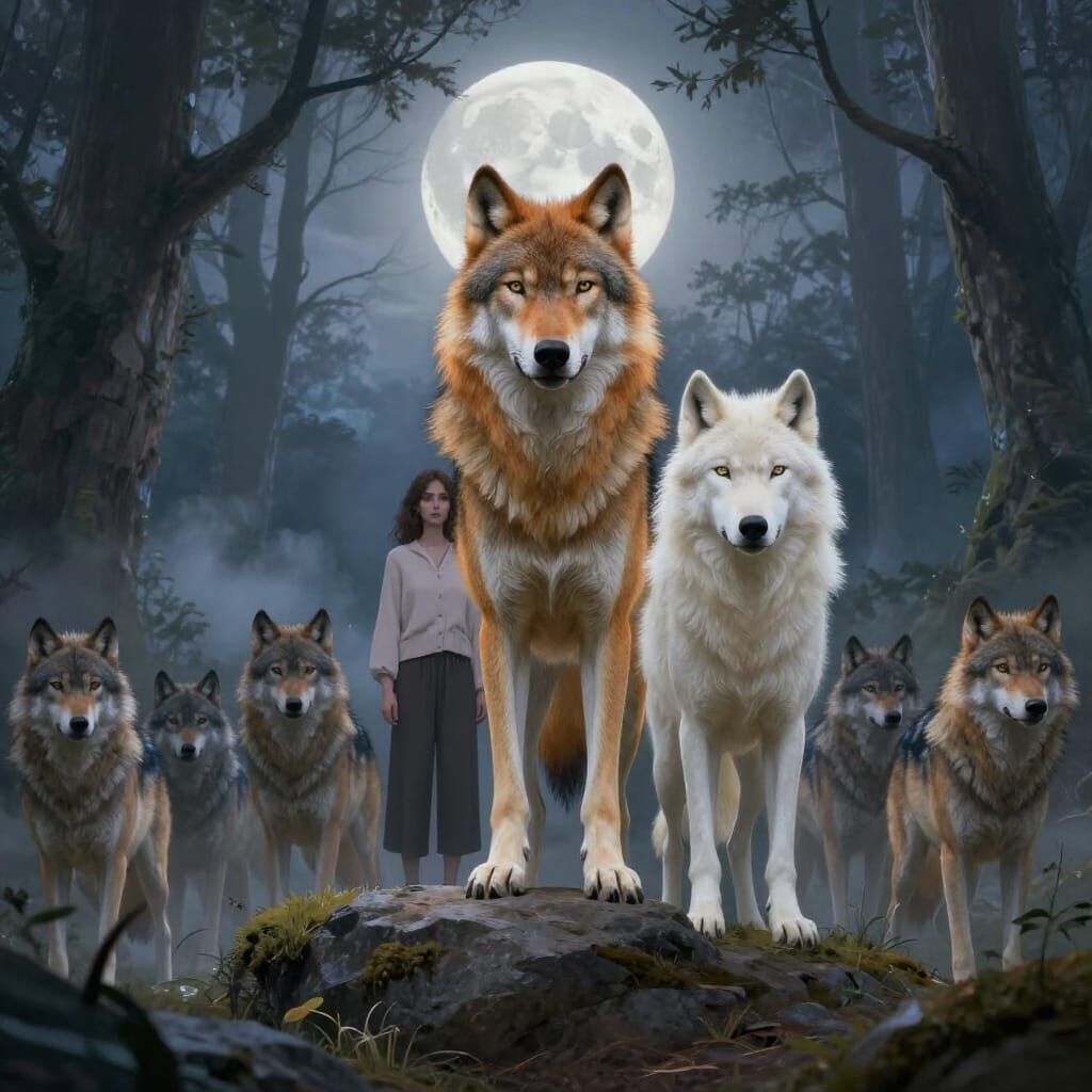 Ethereal Wolf Pack Fantasy Forest Scene