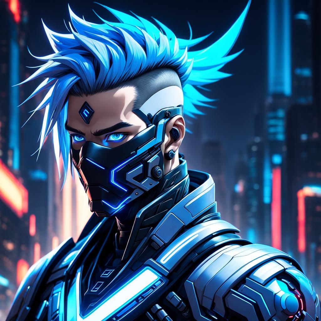 Cyberpunk Ninja Warrior with Robotic Features