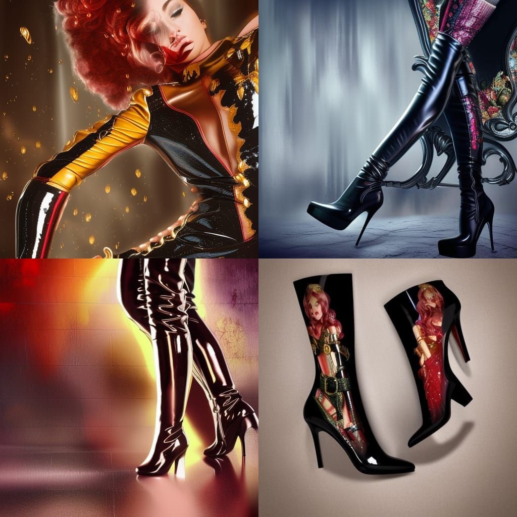 Glossy Latex Thigh High Boots in 8K Photographic Style