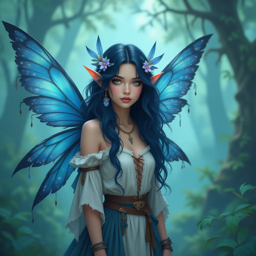Outcast Fairy with Broken Wings in Mystical Forest