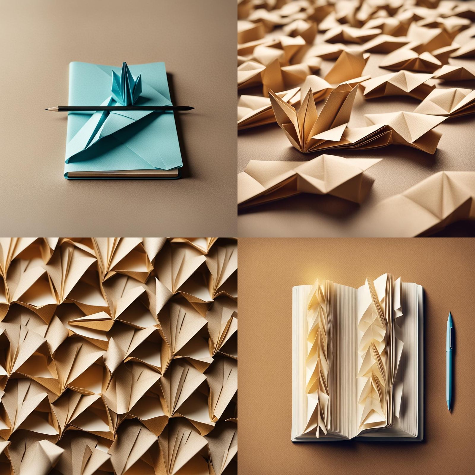 Waves Drawn in Notebook with Origami Paper Folds