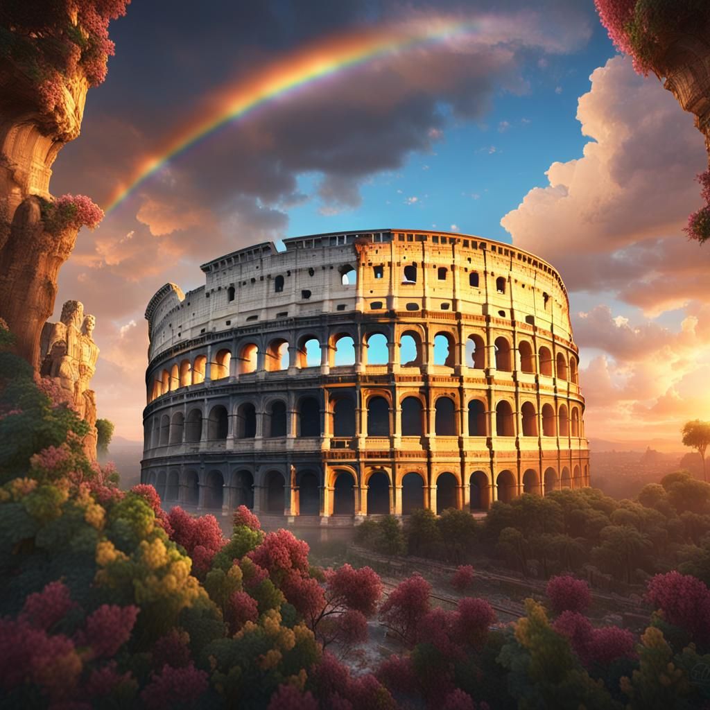 Colosseum in Clouds with Aphrodite Vines