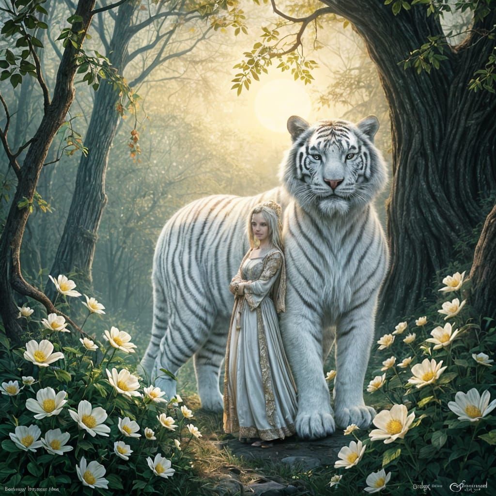 Princess and Ghost Tiger in Sunlit Glen