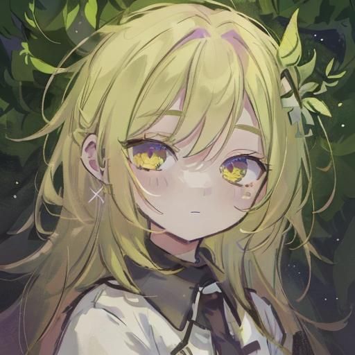 Woman with Yellow Hair in Mystical Forest