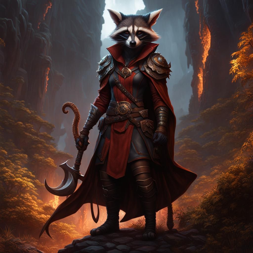 Fantastical Tiefling Raccoon Hybrid in Detailed Matte Painti...