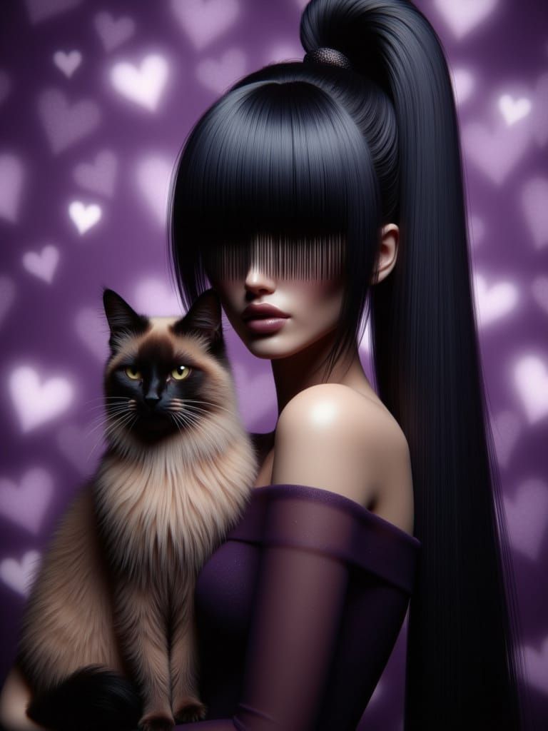 Elegant Woman with Siamese Cat in Bokeh