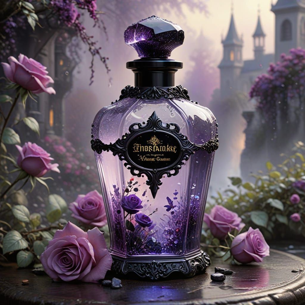 Gothic Perfume Bottle With Splashing Water and Petals