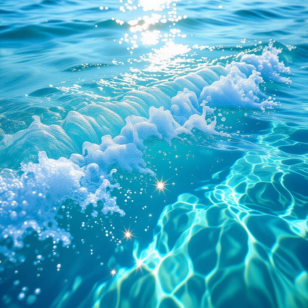 Crystal Clear Turquoise Sea with Sunlit Waves