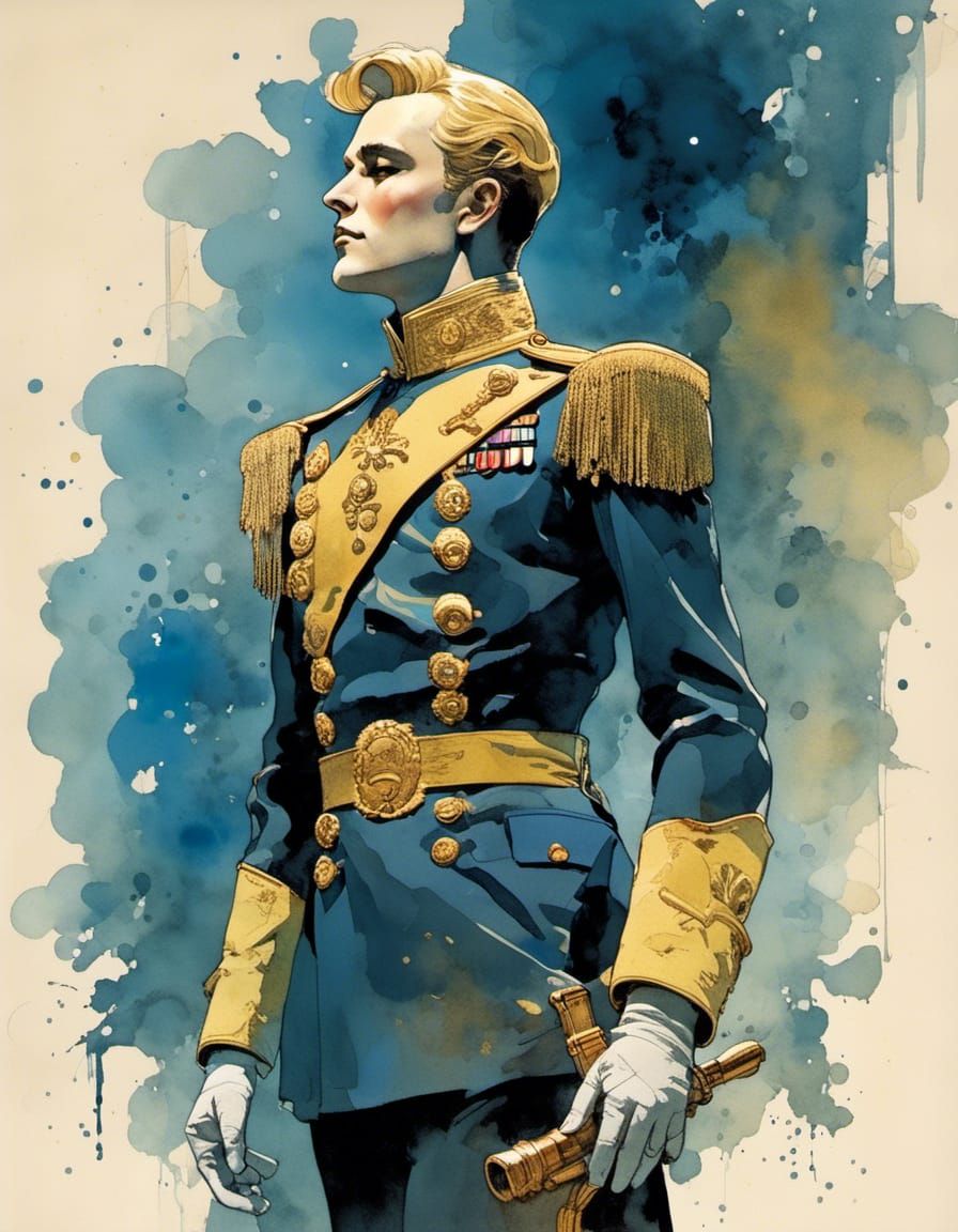 Elegant Military Officer in Moebius Style