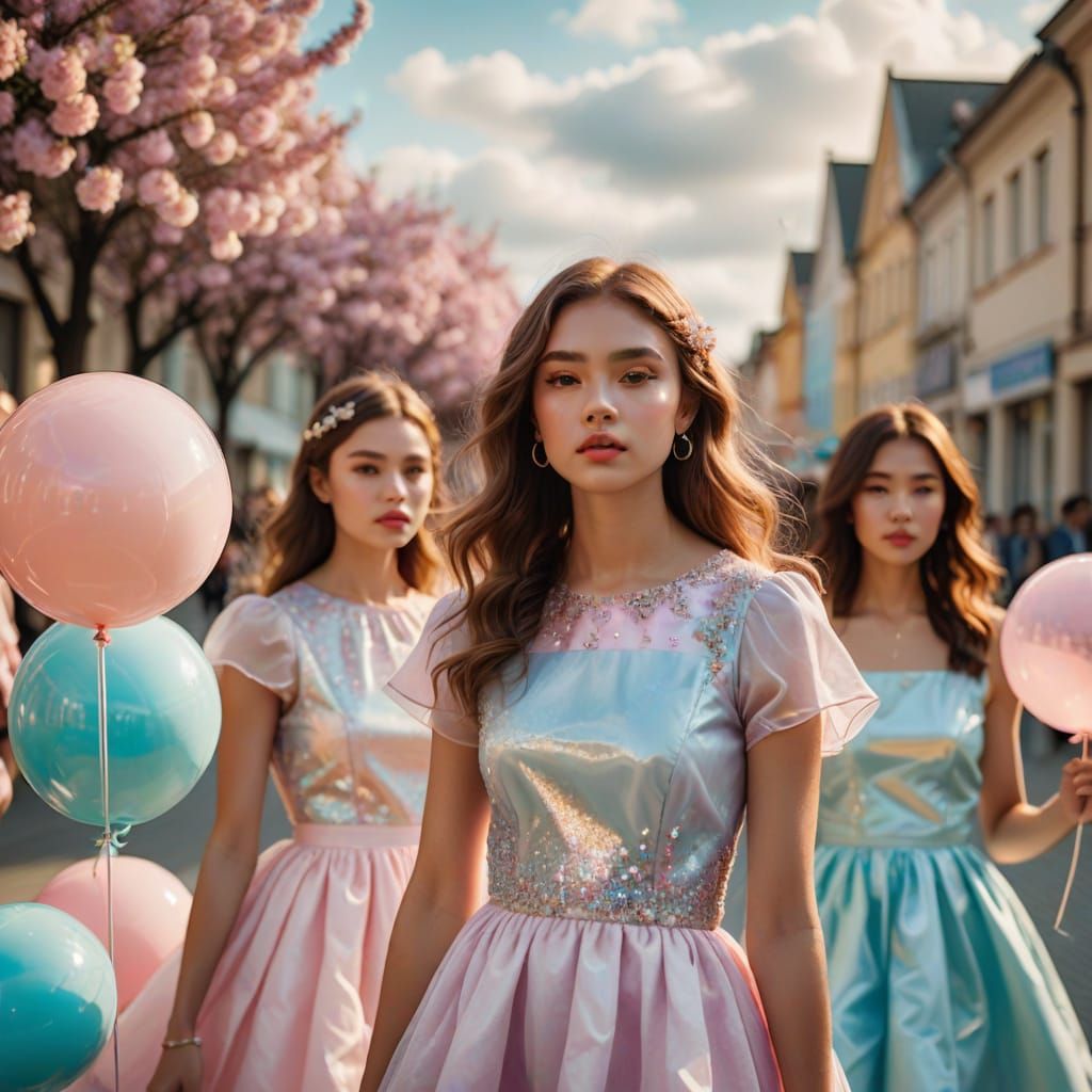 Pastel Dream Fashion Models on Shiny Runway