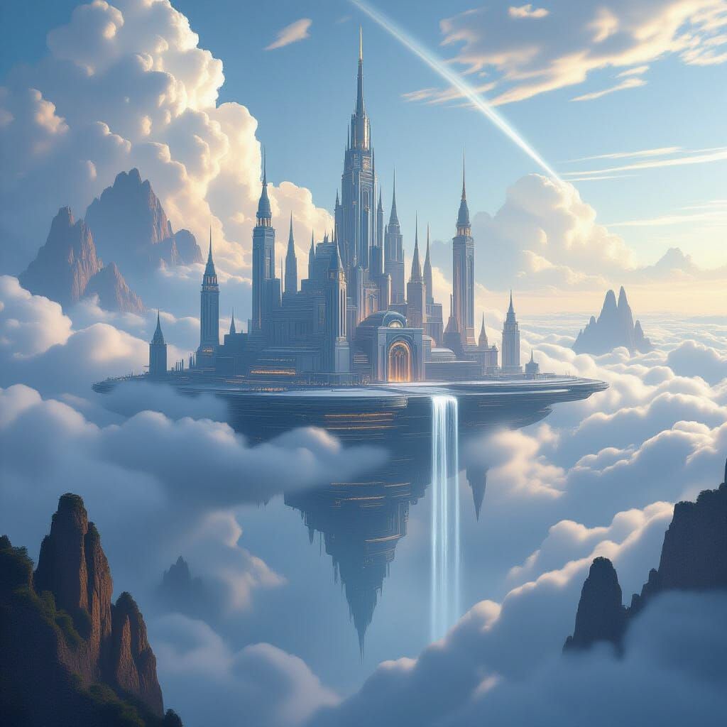 Mystical Metropolis Floating Above Celestial Clouds