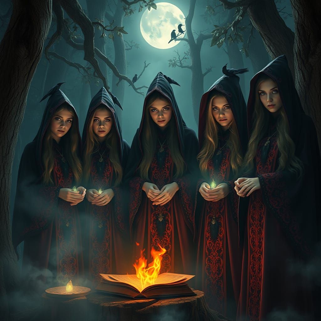 Witches Conjure Magic in a Dreamlike Forest Glade