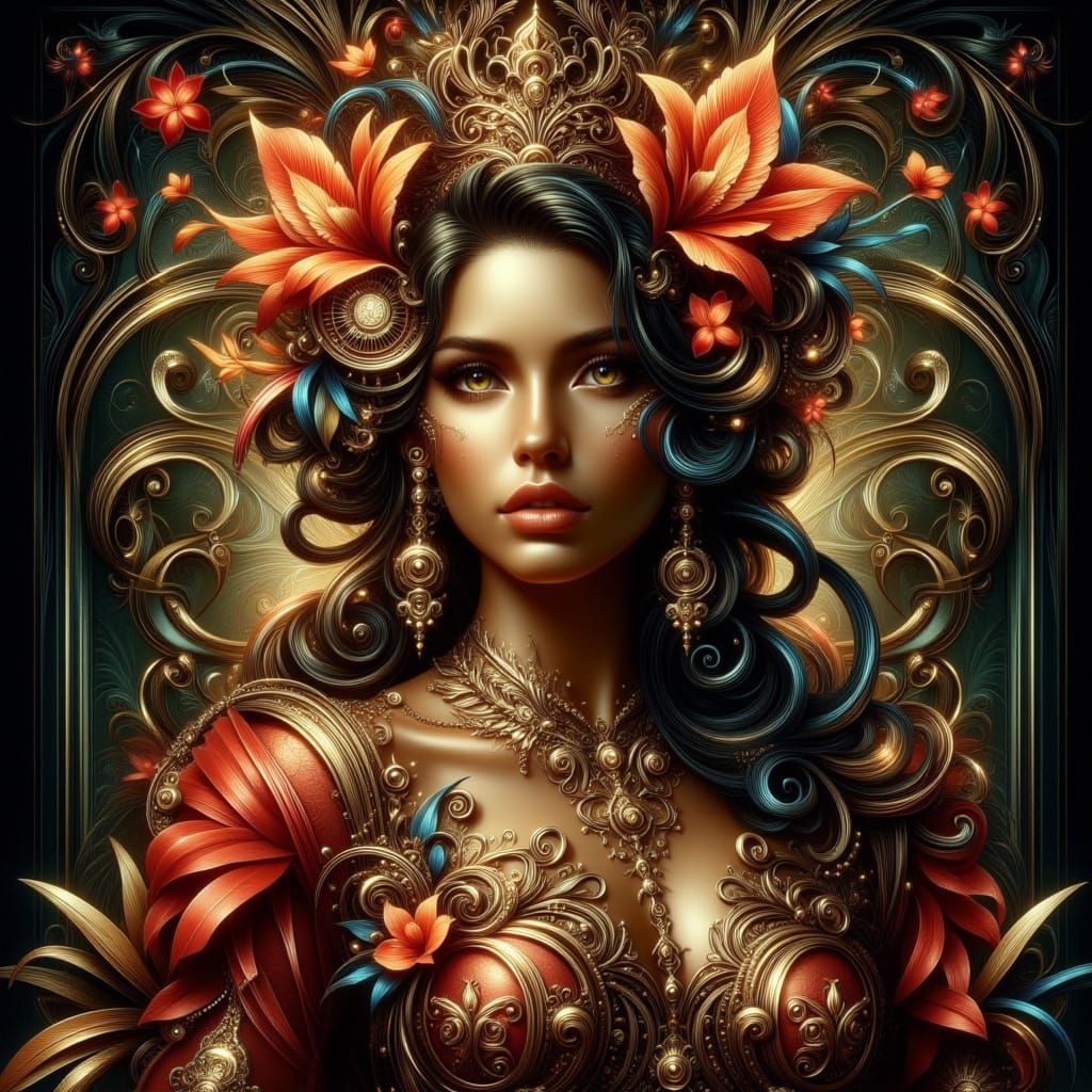 Regal Renaissance Portrait in Art Nouveau Style