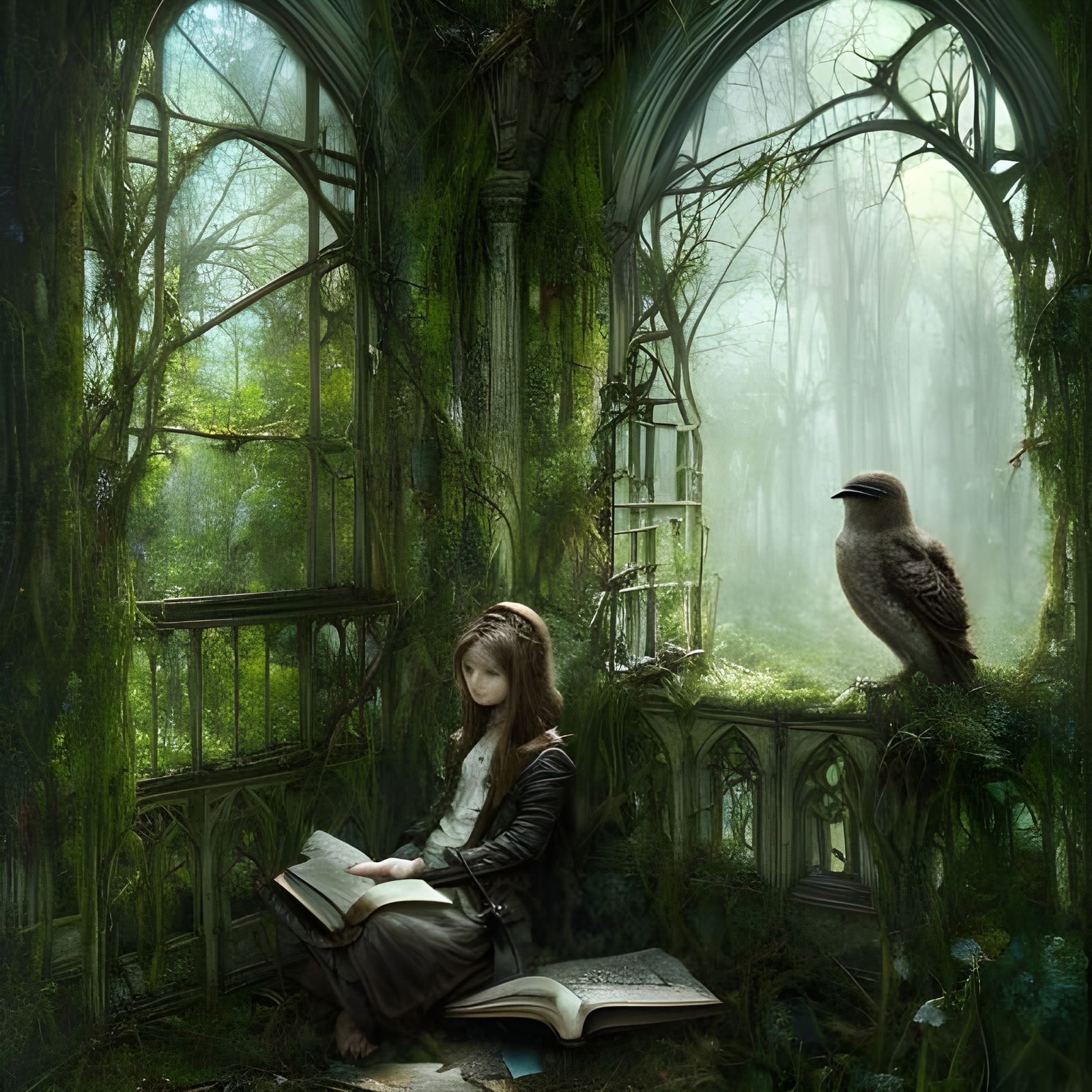 Boy and Owl in Abandoned Church