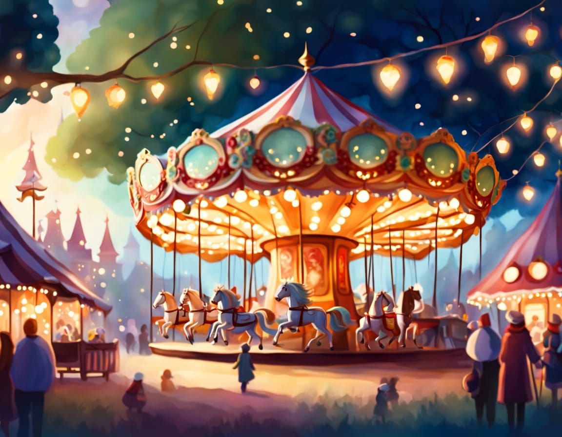 Whimsical Treehouse Fair in Soft Watercolor Style