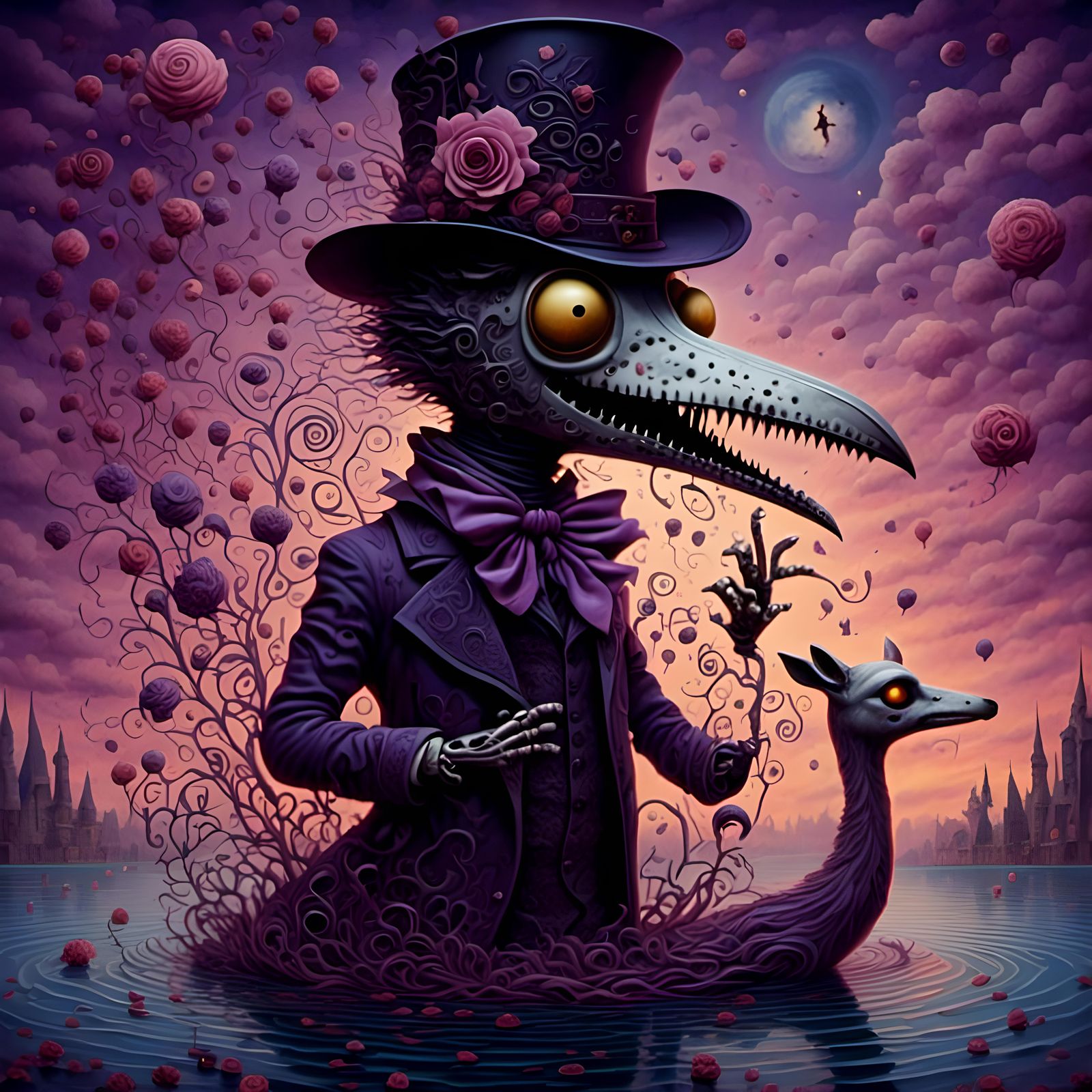 Plague Doctor vs Anubis in Rococo-Horrorcore Style