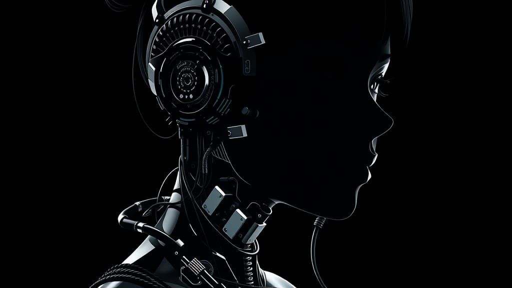 Cyberpunk Woman Silhouette with Bionic Implants