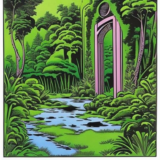 Lush Garden Gateway in Comic Book Style