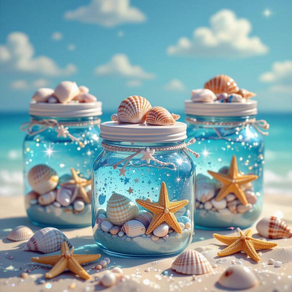 Whimsical Beach Jars With Shimmering Blue Water