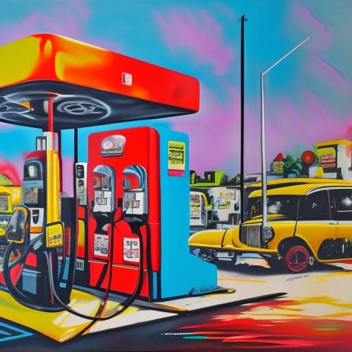 Colorful Graffiti Style Gas Station Street Art