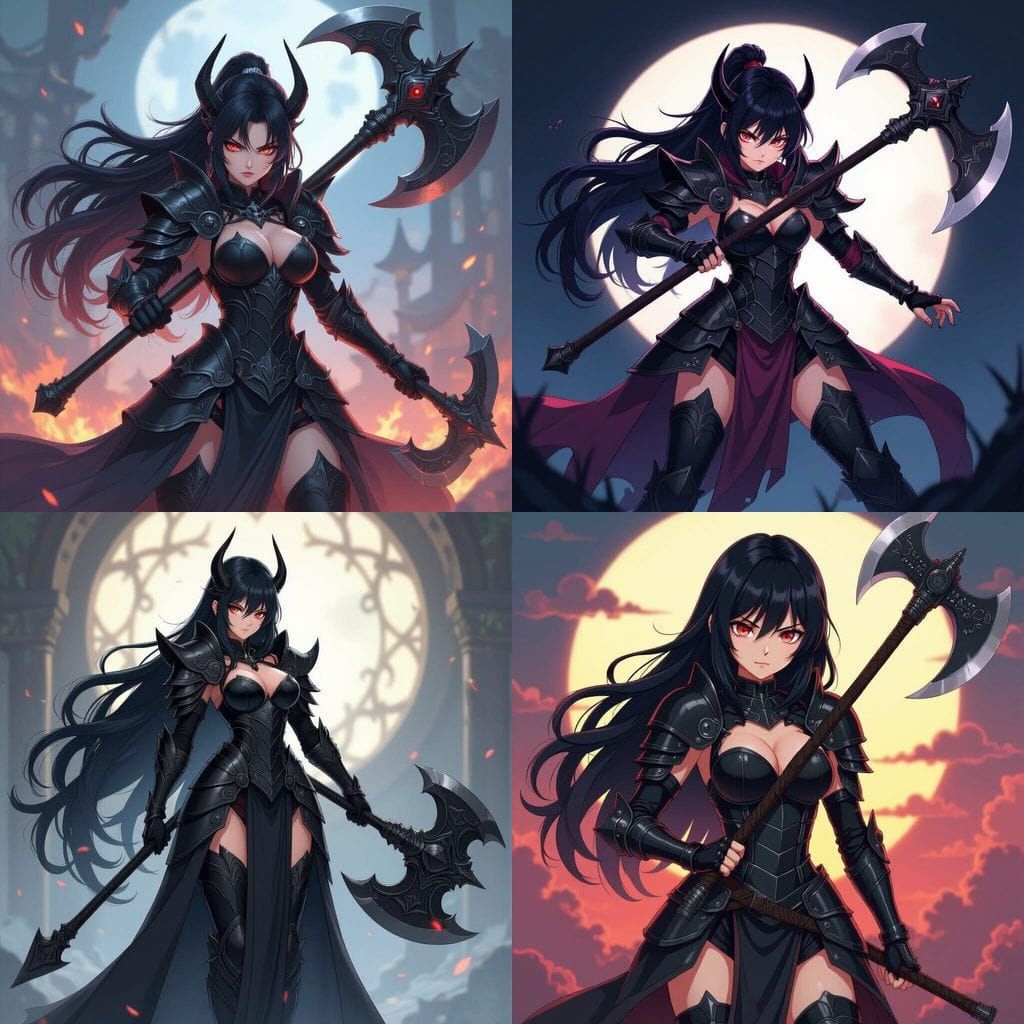 Empress Demon Girl with Axe in Anime Style