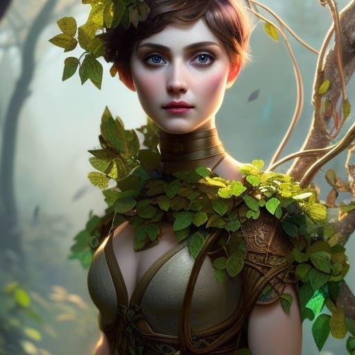 Mushroom Fairy Portrait in Hyperdetailed Splash Art Style