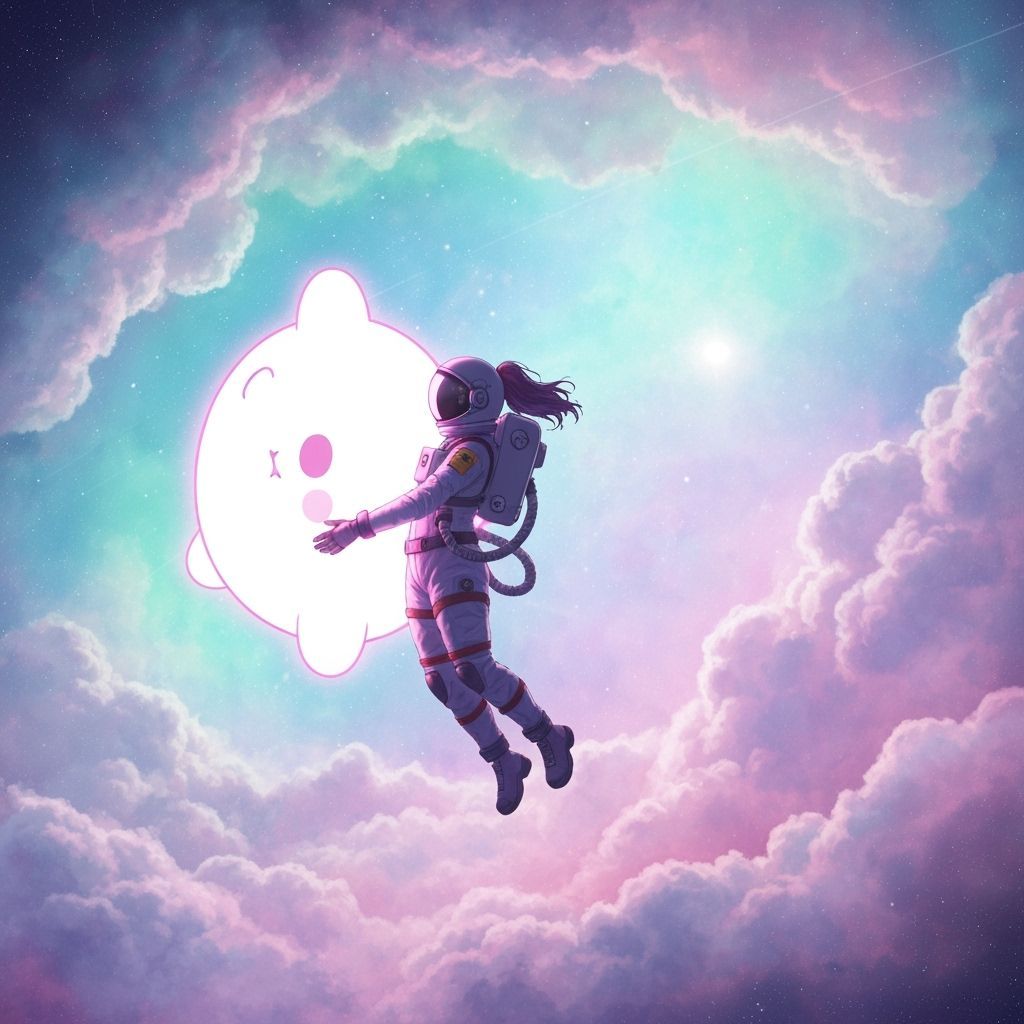 Astronaut and Plushie in Pastel Nebula