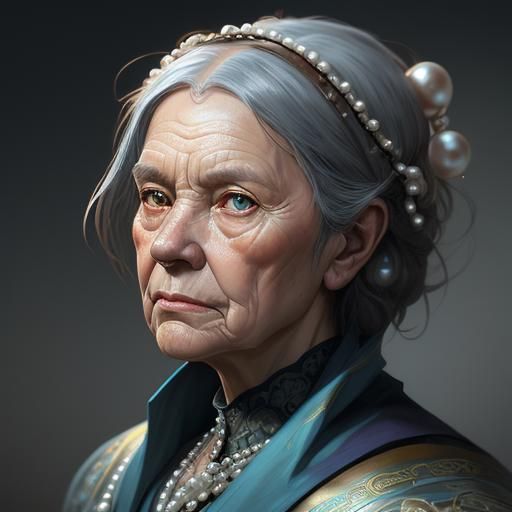 Old woman and pearls head and shoulders portrait, 8k resolut...