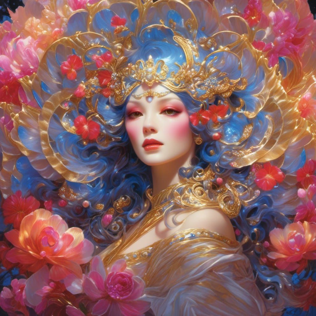 Glowing Flower with Fairy in Ethereal Light